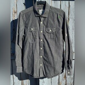 Organic Basic House Shirt Medium Men’s Roll Tab Sleeve Chambray Casual Style